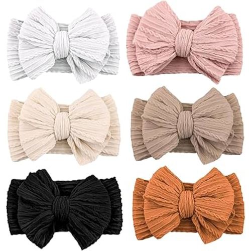 6 Pack Baby Headbands Super Soft Stretchy Nylon Hair Bands Hair Bows Hair Accessories for Baby Girls Newbrons infants Toddlers 04