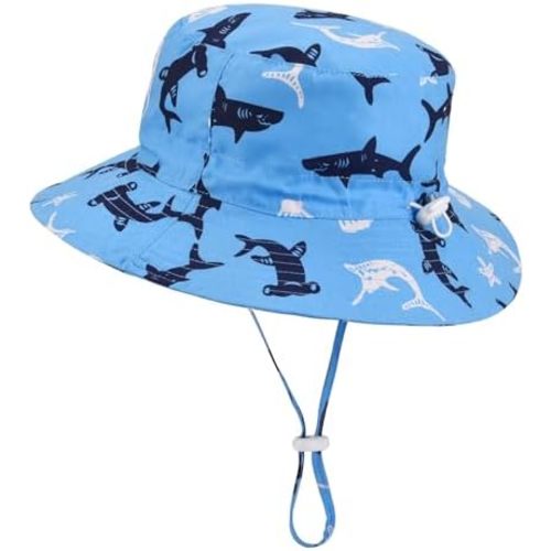 Baby Sun Hat Adjustable - Toddler Kids Beach Pool Bucket UPF 50+ Wide Brim Chin Strap Summer Play Hat