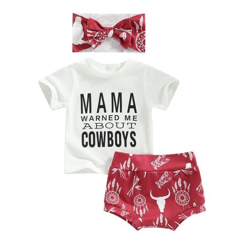 Newborn Infant Baby Girl Outfit 3pcs Letter Print Western Clothes Sets Short Sleeve Tassel T-Shirts Shorts