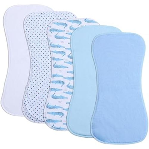 Baby Burp Cloths, Soft Absorbent Towel, Unisex, Easy to Use, 5 Pack (Light Blue)