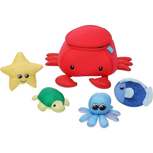 Manhattan Toy Neoprene Crab 5-Piece Floating Spill n Fill Bath Toy with Quick Dry Sponges and Squirt Toy