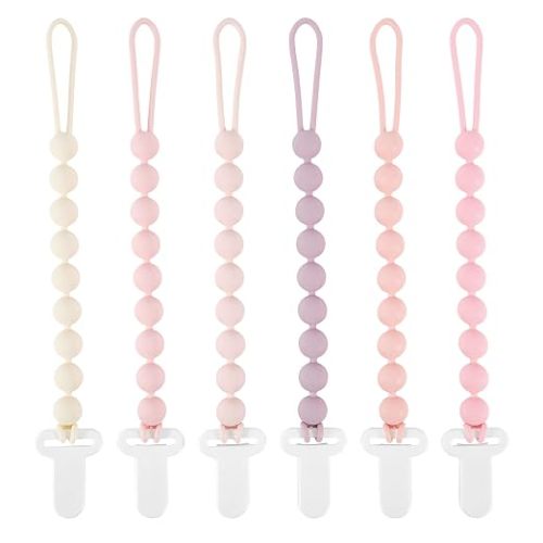 Pacifier Clips Baby Girl, 6 Pack One Piece Flexible Soft Binky Clips