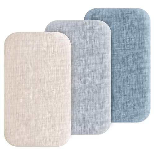 Muslin Bedside Sleeper Bassinet Fitted Sheets, 3 Pack Cotton Baby Sheet for Boys & Girls, Soft, Compatible with Baby Delight, Dream On Me, AMKE and Other Rectangle Mattress (Blue)