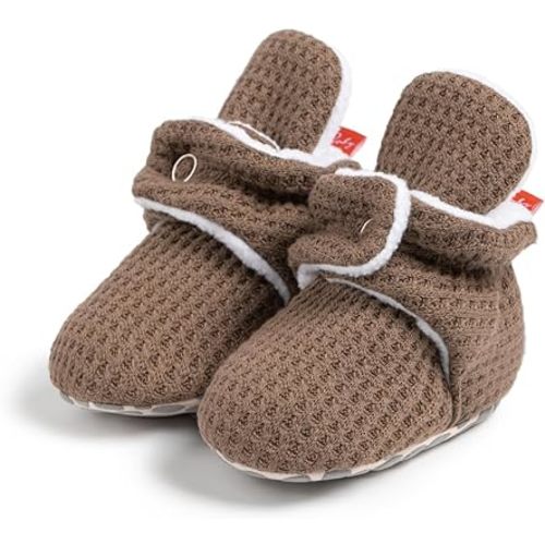 Sawimlgy Newborn Infant Baby Girl Boy Cotton Booties Stay On Sock Slippers Soft Bedroom Shoes Non-Skid Ankle Boots With Grippers Toddler Crib Warm Shoe First Walker Birthday Shower