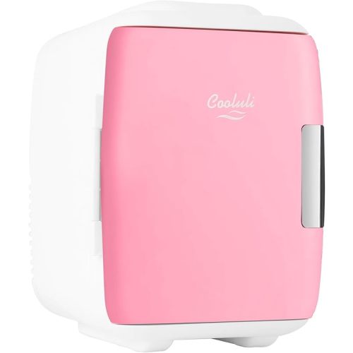 Cooluli Mini Fridge for Bedroom - Car, Office Desk & Dorm Room - Portable 4L/6 Can Electric Plug In Cooler & Warmer for Food, Drinks, Skincare Beauty & Makeup - 12v AC/DC & Exclusive USB Option, Pink