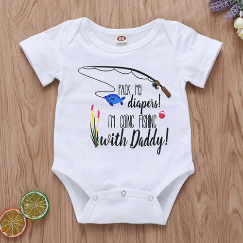 Going Fishing with Daddy Cartoon Letter Printed Baby Romper