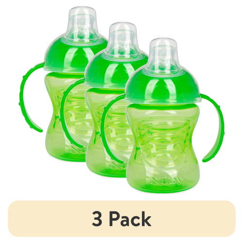 (3 pack) Nuby No-Spill Grip N' Sip Green Soft Spout Sippy Cup, 8 fl oz