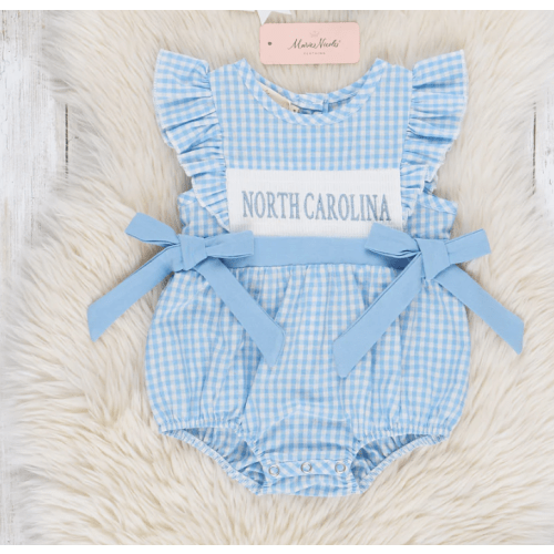 North Carolina Smocked Gingham Romper