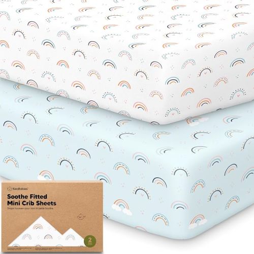 2pk Mini Crib Sheets Fitted 38x26 Pack N Play Mattress Sheet(Jolly Rainbow)