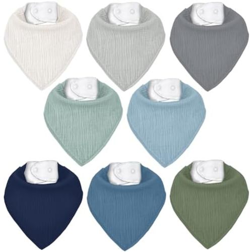 Muslin Baby Bibs 8 Pack, Baby Bandana Drool Bib for Drooling and Teething, Cotton Soft Absorbent for Girls Boys