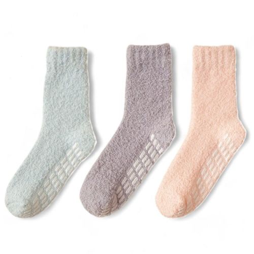 Alilang Women's 3-Pack Anti-Slip Fuzzy Grip Socks for Cozy Indoor Comfort - Pastel