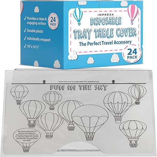 Disposable Airplane Tray Table Cover - Pack of 24, 18 x 14.5 in - Hygienic Barrier & Tray Table Covers - Creative Mat & Airplane Travel Essentials - Disposable Travel Tray Protectors