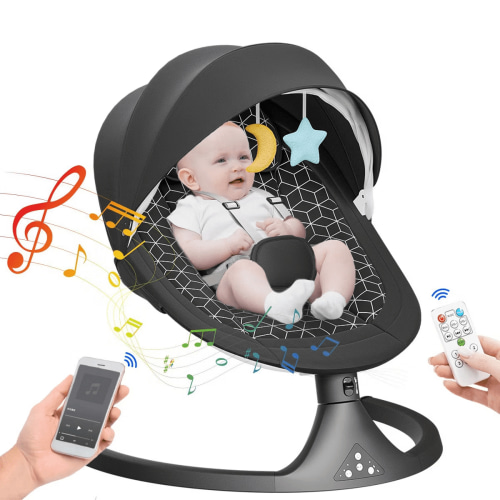 Tumajup 5 in 1 Large Baby Swing Bouncer with Rocking, Mosquito Net&Cute Toys Black Striped for Toddler, 1 Count