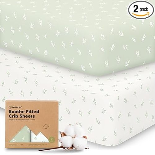 KeaBabies 2-Pack Organic Crib Sheets for Boys, Girls - 52x28 Fitted Crib Mattress Sheet Neutral, Breathable Jersey Cotton Cover for Baby Bed, Toddler Mattress, Soft & Cute Prints (Herb)