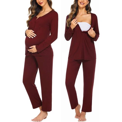 Ekouaer Maternity Nursing Pajama Sets Labor Delivery Pjs Long Sleeve Breastfeeding Pajamas Pregnancy Sleepwear Set