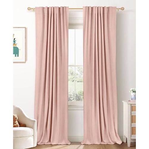 Blush Pink Total Blackout Curtains for Bedroom 84 Inch Long