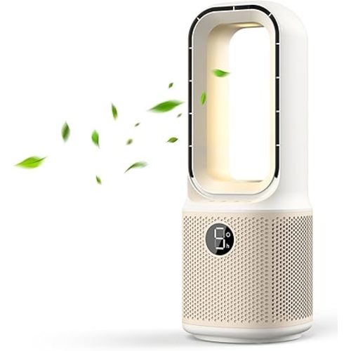 Misby Desk Fans Small Quiet, 13 Inch Bladeless Table Fan, 5 Speeds for Powerful Airflow, 70° Oscillating Fan with Night Light and Timer, Desktop Cooling Fan for Bedroom, Office, Nightstand