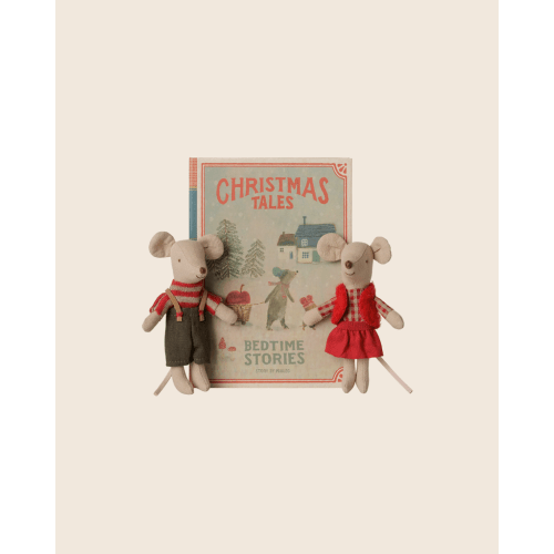 PRE-ORDER: Maileg Christmas Twin Mice, Little Sister and Brother in Book (Estimated Arrival Early September)