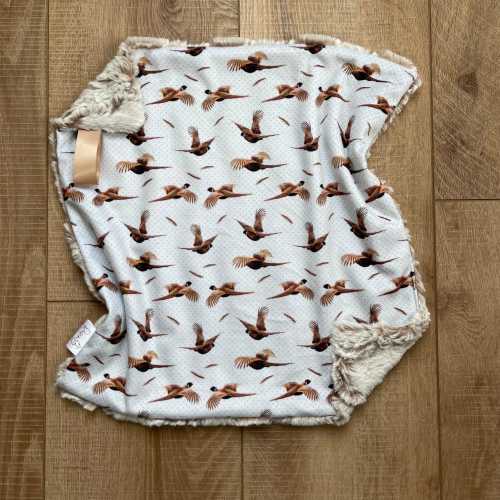 Flying Pheasant Blanket; Pheasant Lovey; Hunting Baby Gift; Lovie; Binky Holder; Pheasant Hunting Nursery; Bird Hunting; Boy Hunting Gift