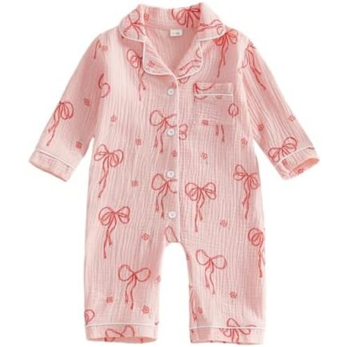 Baby Girl Pajamas Newborn Long Sleeve Bow Jumpsuit Romper Button Down Nightgown Cute Infant Baby Spring Sleepwear