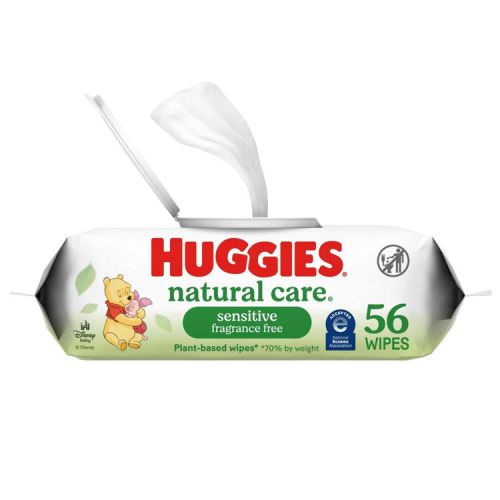 Huggies Care Sensitive Unscented Baby Wipes - 56ct - 1pk: Cotton Material, Diaper Area Application, Hypoallergenic
