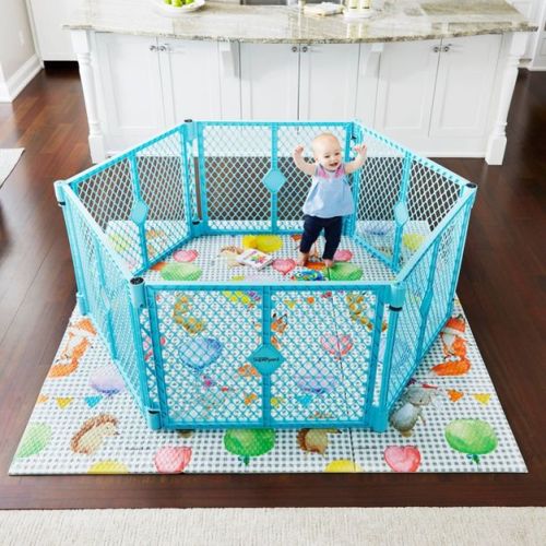 Toddleroo by North States Superyard 6-Panel Baby Gate - Aqua Blue: Freestanding, Patio Use, 66 Inch Length