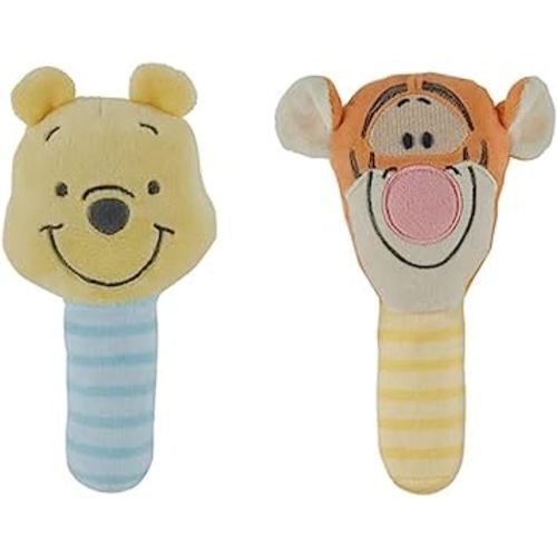 Disney Winnie The Pooh and Tigger Assorted Plush Lovie Rattle Set Pack of 2 - Soft and Cuddly Plush Material, Built-in Rattle for Sensory Stimulation,Vibrant Colors and Intricate Details