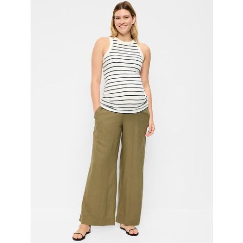 Maternity Rollover Waist Linen-Blend Wide-Leg Pants