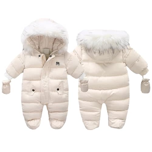 BYFRI Baby Boys Girls Snowsuit with Gloves Toddler Winter Hooded Footie Infant Warm Jumpsuit Outerwer Thick Newborn Coat