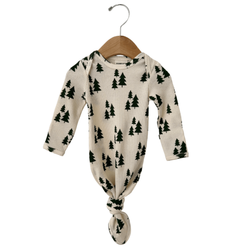 Organic Waffle Knotted Gown, Forest Green Trees
