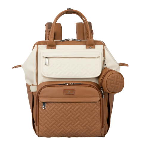 BabbleRoo Wide Top Diaper Bag Backpack, Spacious & Stylish Nappy Organizer, Coffee Cream