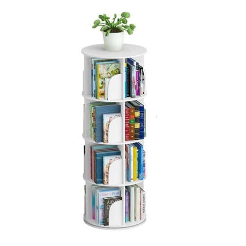 TOYTEXX 4-Tier 360° Rotating Bookshelf Organizer, Stackable Space-Saving Shelf for Books, Home & Office Storage – Sturdy & Modern White