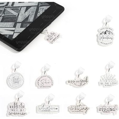 9PCS Charms for E-Reader, About Christian Theme Dust Plug Charm Compatible with Type C Charging Port, Gift for Book Lover Readers Men Women Teachers Students, Accessories for E-Reader
