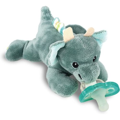 RaZbaby JollyPop Pacifier, Holder w/Detachable Baby Pacifier, Stuffed Animal RaZbuddy, All Ages 0M+, 100% Medical Grade USA Made Silicone, Machine Washable, Textured & Easy to Hold – Dragon