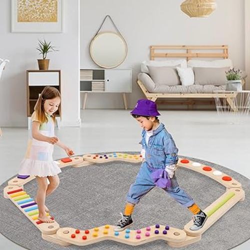 Wooden Balance Beam for Kids 3+ Toddler Montessori Balance Beam Indoor Outdoor Kids Balance Stepping Stones Coordination and Stability Exercise