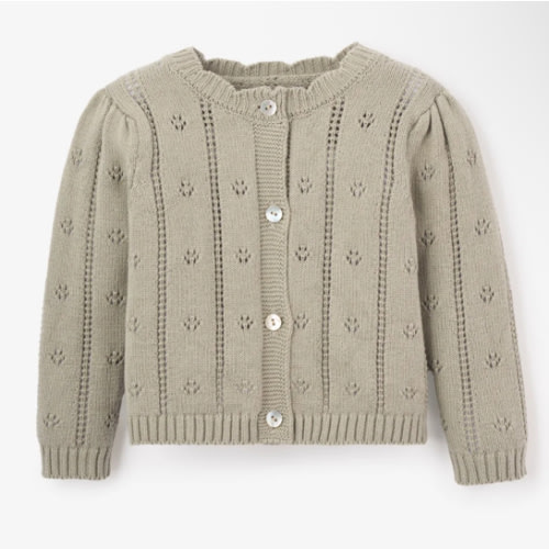 Sage Pointelle Knit Baby Cardigan – Elegant Baby