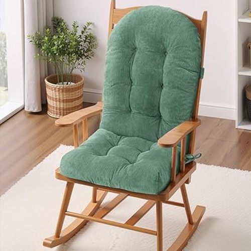 Rocking Chair Cushion - Corduroy Fabric, High-Density Sponge, Durable Comfort Non-Slip Bottom Tufted Seat Pads with Ties, Corduroy︱Sage Green, 44x19x4 inch