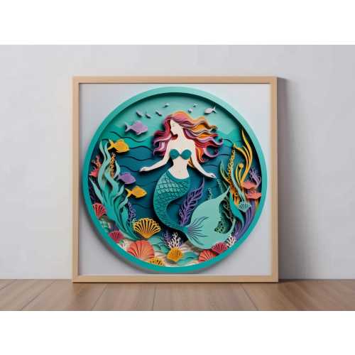 Mermaid Art Print: Mythical Creature Papercut-Style Digital Artwork, Ocean Folklore Wall Decor, Whimsical Nautical Gift, Siren Mythology