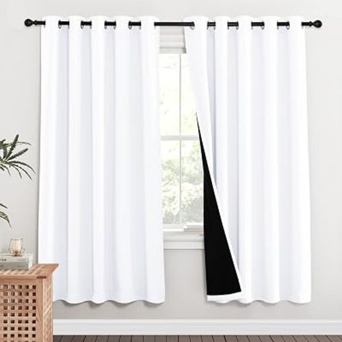 NICETOWN White Blackout Curtains for Nursery 62" Wide x 72" Long 2 Panels
