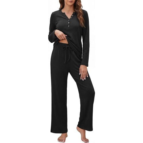 OUGES 100% Cotton Womens Maternity Nursing Pajamas Sets 2 Piece Pregnancy Delivery Postpartum Lounge Pjs with Pockets