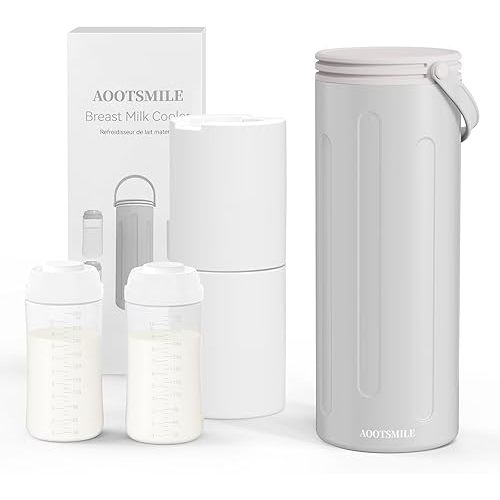 Portable Breast Milk Cooler for Travel, 22oz Large Capacity Breastmilk Chiller for Working Moms, 360° Cooling Keeps Milk Chilled 24 Hours, Includes 2 Baby Bottles, Breastfeeding Essentials