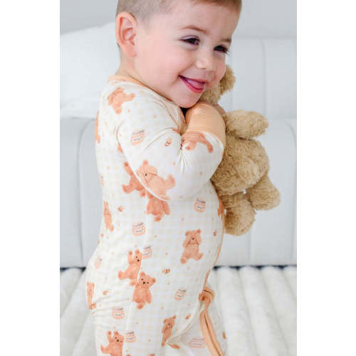 Convertible Bamboo Zip Romper in Honey Bear | Caden Lane