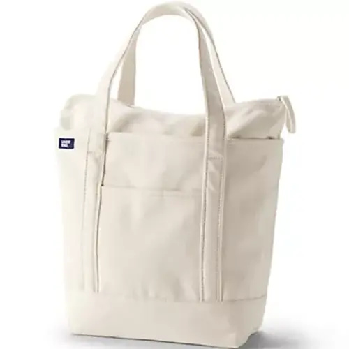 Medium 5 Pocket Zip Top Canvas Tote Bag | Lands' End in Natural / Natural with Personalization