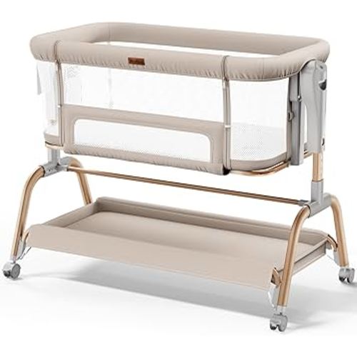 NeoBorn 3 in 1 Baby Bassinet, Bedside Bassinet for Baby, Rocking Bassinet with Breathable Full-Mesh, Mattress and Soft Sheet, Adjustable Height, Stable and Secure Crib for Newborns
