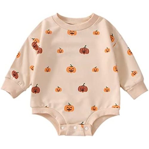 Toddler Infant Baby Girl Boy Halloween Outfit Pumpkin Sweatshirt Oversized Onesie Bubble Romper Sweater Clothes
