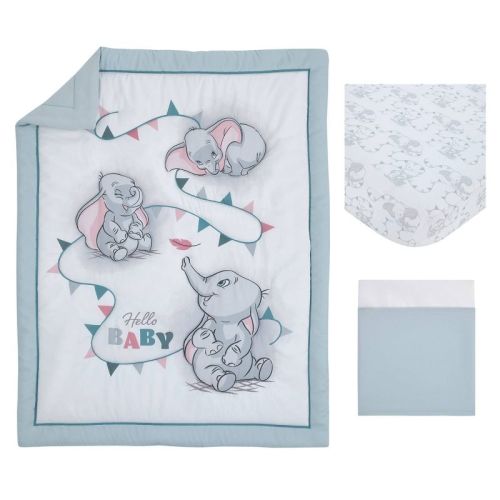 Disney Dumbo Hello Baby Set - 3pc: Lightweight Hypoallergenic Crib/Toddler Bedding, Polyester Fabric, Reversible Design