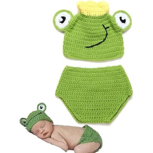Newborn Photography Props Infant Handmade Costume Hat Frog Prince Knitted Crochet Outfits Clothes Baby Shower