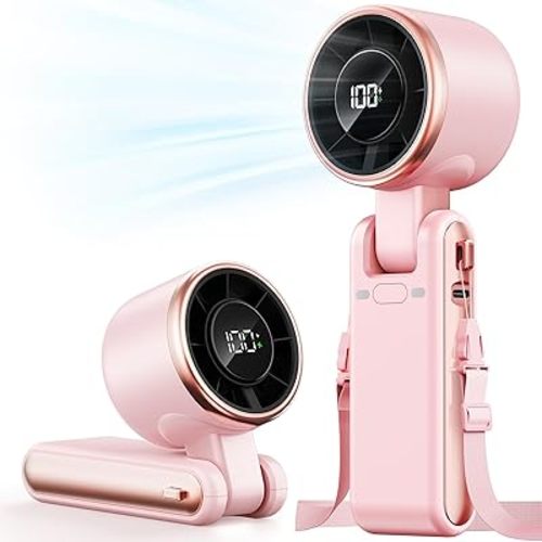 Portable Handheld Turbo Fan - 5 Gear High Speed 4000mAh Rechargeable Mini Personal Hand Fan Blow Cold Air, Battery Operated Travel Essentials, Beach Vacation, Gifts for Women, Men (Pink)