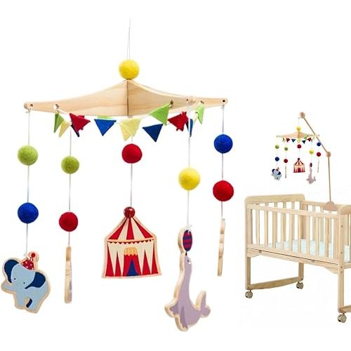 Cradle Mobile - Circus Design with Animals and Interactive Sensory Activities for Moses | Mobile Bed – As a Photography Accessory and Decoration for Stroller Car Travel Living Room Home