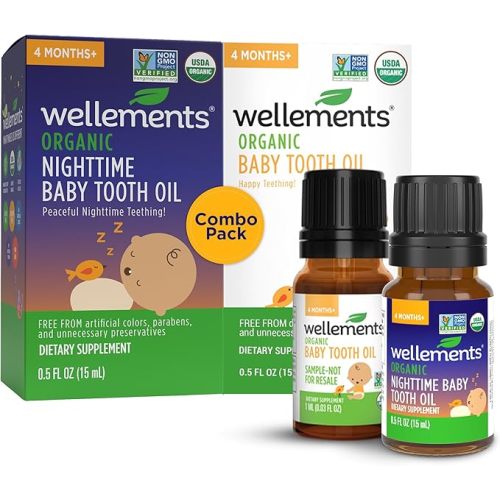 Wellements Organic Baby Tooth Oil Day & Night Teething Relief (0.5 Fl Oz) | Gently Helps Soothe Tiny Gums*, Calms Teething Discomfort & Supports Bedtime Comfort